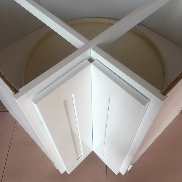 90 Degree Open Door Corner Kitchen Cabinet with Turntable Lazy Susan Storage Made in China Solid Wood Base Cabinets 1 Set Modern