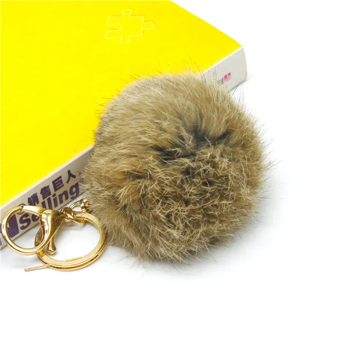 Fluffy pompom genuine rabbit fur ball keychain as pendant