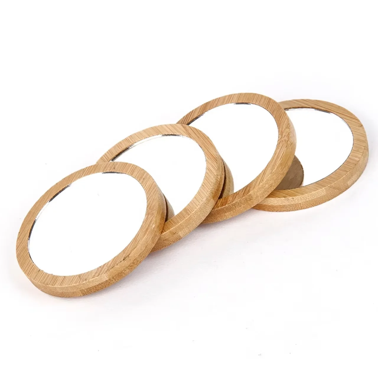 Wholesale Eco-friendly Bamboo Mirror Round Design Pocket Makeup Hand Mirror For Girls Gift Beauty Cosmetic Mirrors