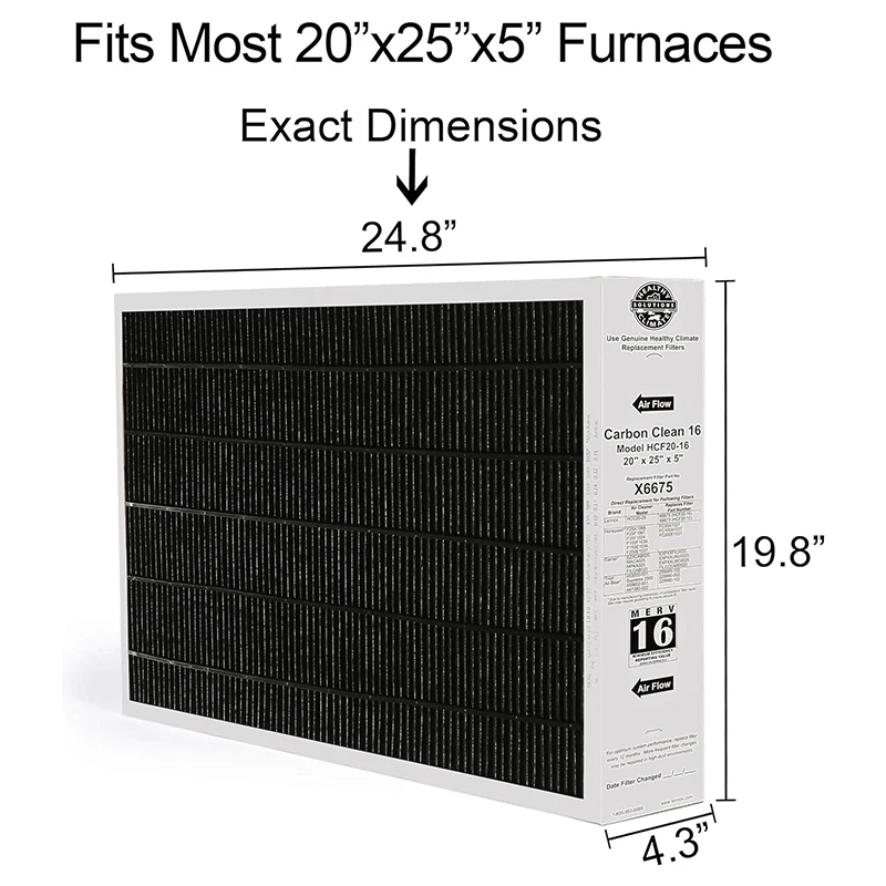 Очистка от углерода 20x25x5 дюймов MERV 16 для замены воздушного фильтра Lennox X6675 очистки воздуха здорового климата
