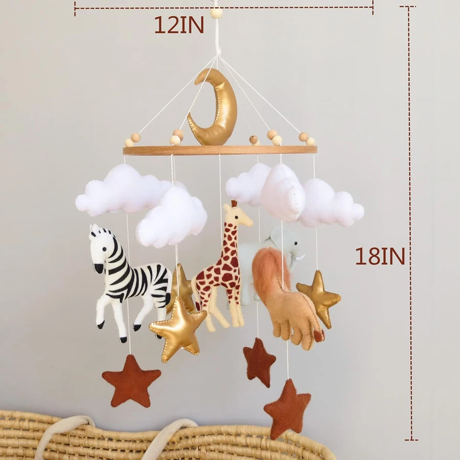 Soft Baby mobile neutral animals nursery mobile felt Africa safari giraffe zebra elephant lion crib mobile