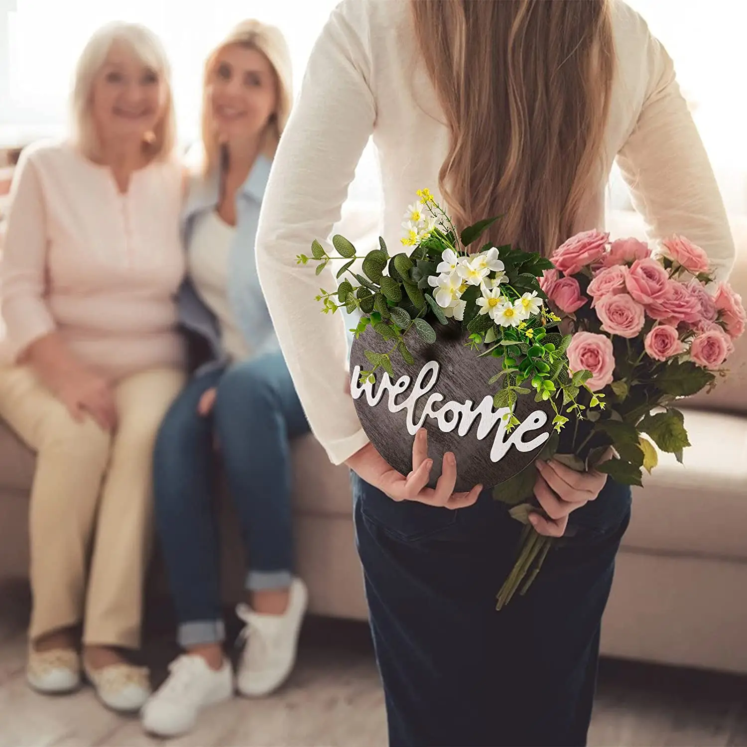 New Design Black Welcome Wooden Sign Wooden Hanging Sign Front Door Sign Wood Decorations For Home wreaths for front door