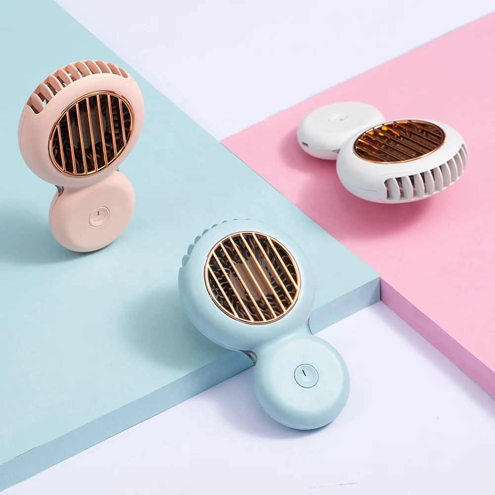 2022 cute bladeless mini Macaron ABS lanyard night light Low noise USB rechargeable handheld handy neck cordless portable fan