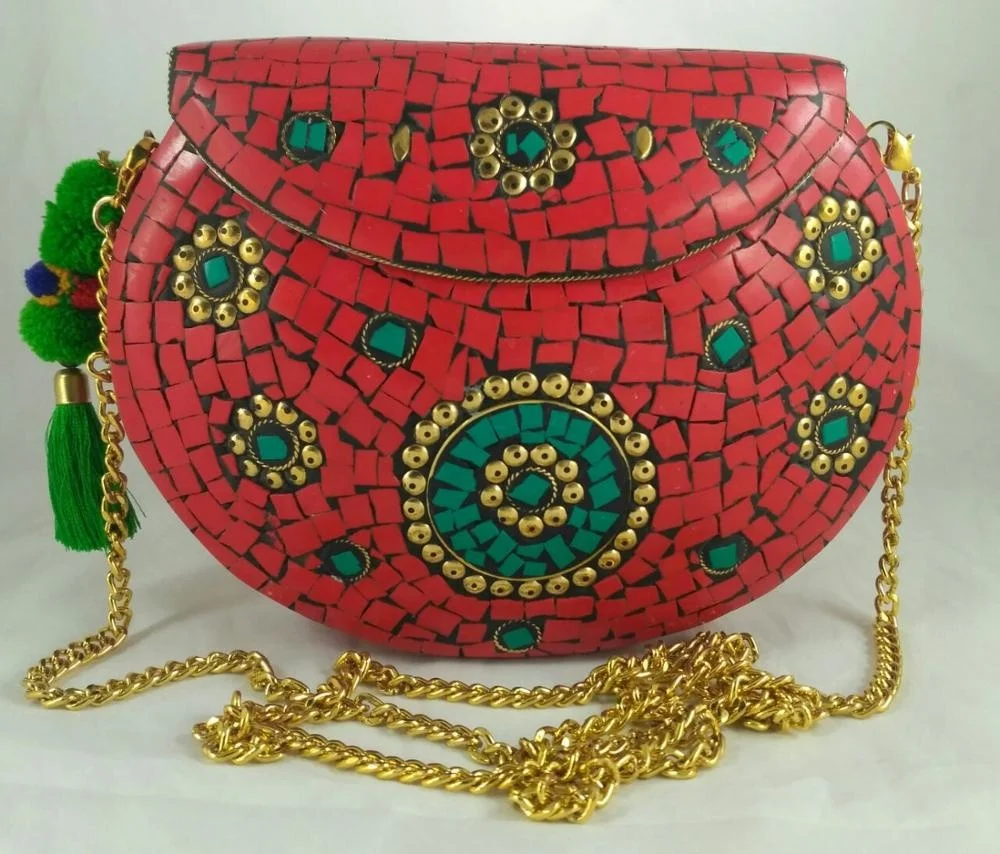 New Style Luxury Yellow Multi Stone Mosaic Metal Stylish Clutch Bag Evening Bag Woman Handbag Elegant Top Classic Fashionable