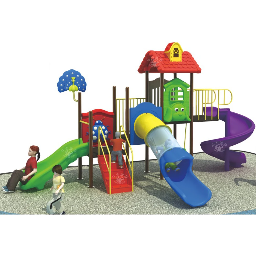 Dream customizable kids small outdoor house roof top LLDPE slide playground for children with Dia. 76mm galvanized pipe