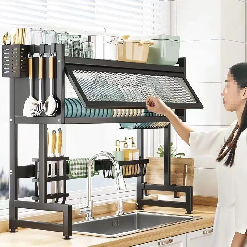 Kitchen Tableware Carbon Steel Drain Racks Home Kitchen Storage Organizer Drying Multi-function Drain Racks