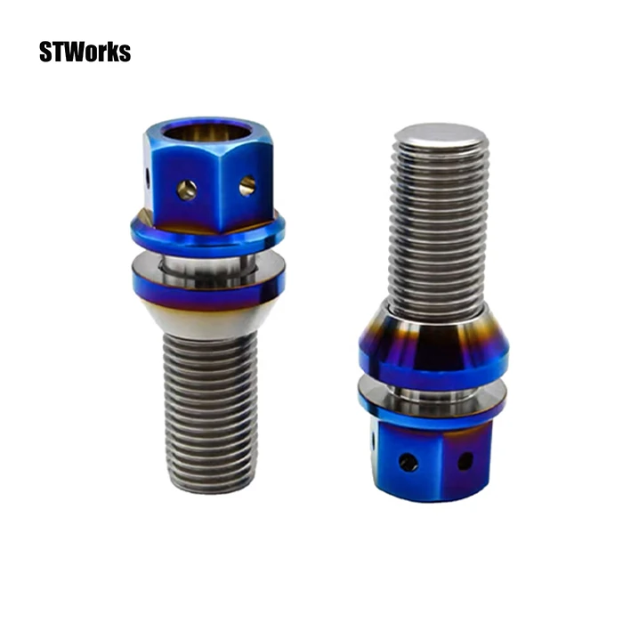M14 *1.5*28 mm burnt blue titanium GR5 automotive titanium alloy wheel hub bolts nuts double head bolts for automotive parts
