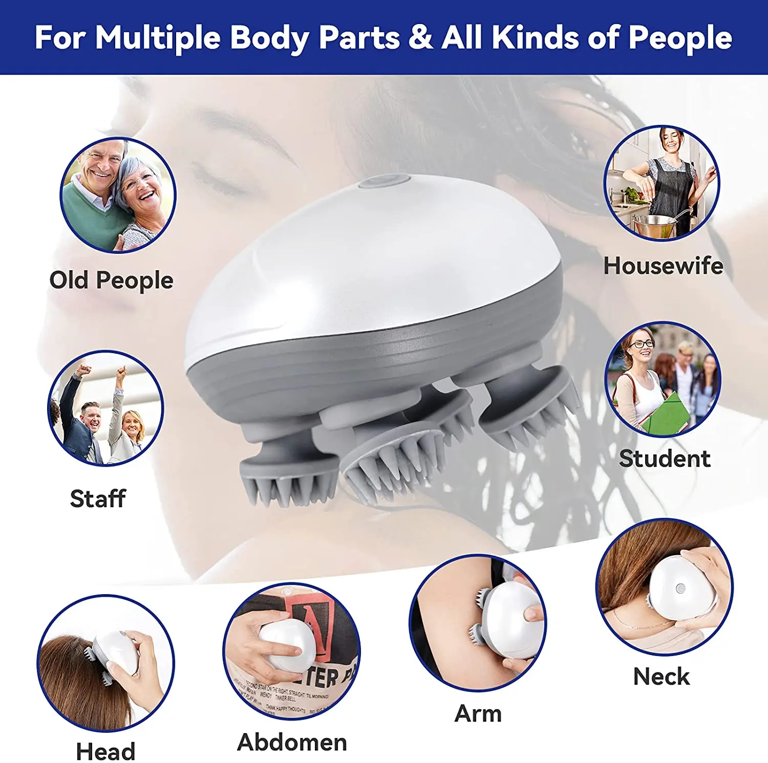 24 Kneading Nodes Electric Cat Massager Body Kneading Relax Shoulder Neck Deep Tissue Head Scalp Massager