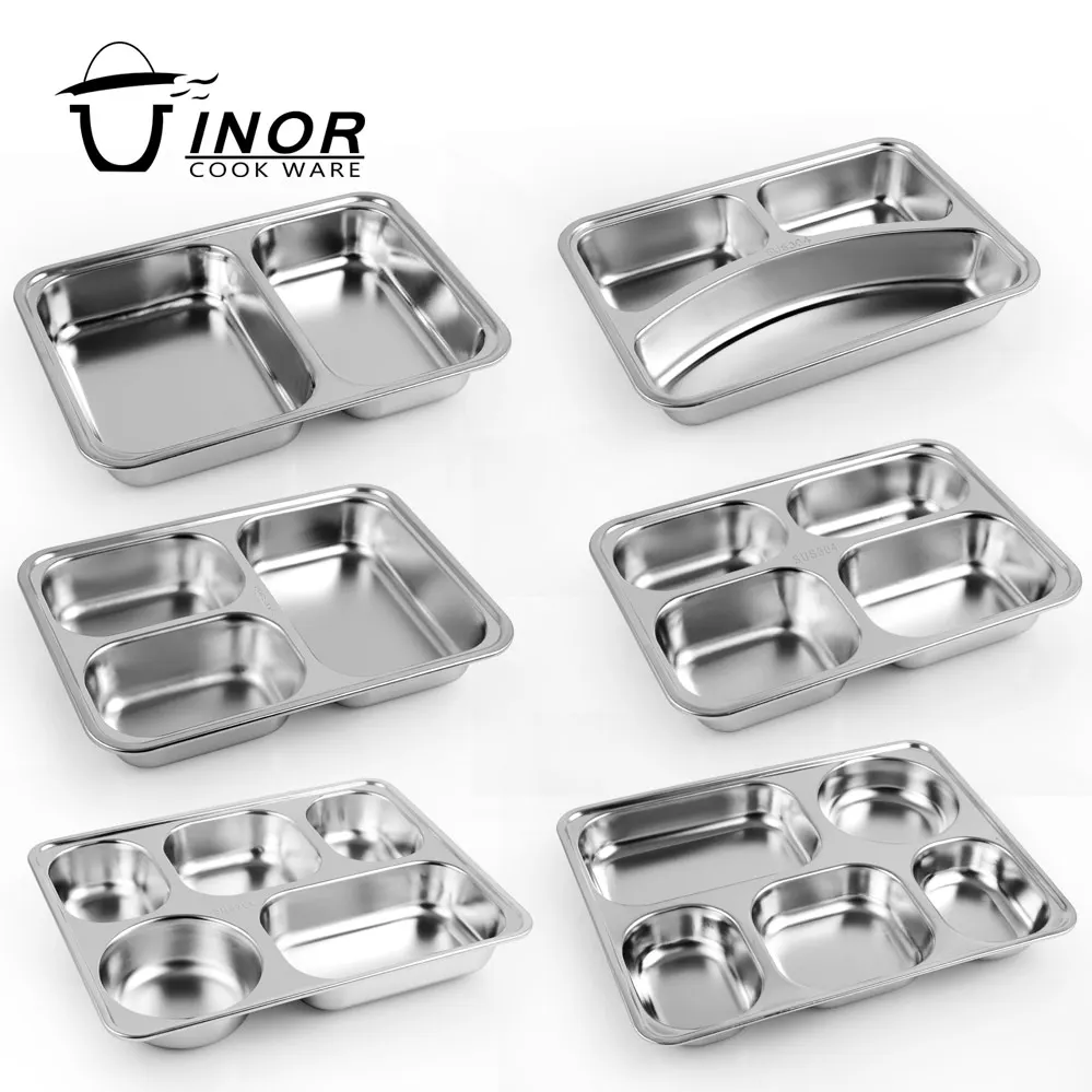 restaurant metal 3 compartment plate divided fast food tray for kids