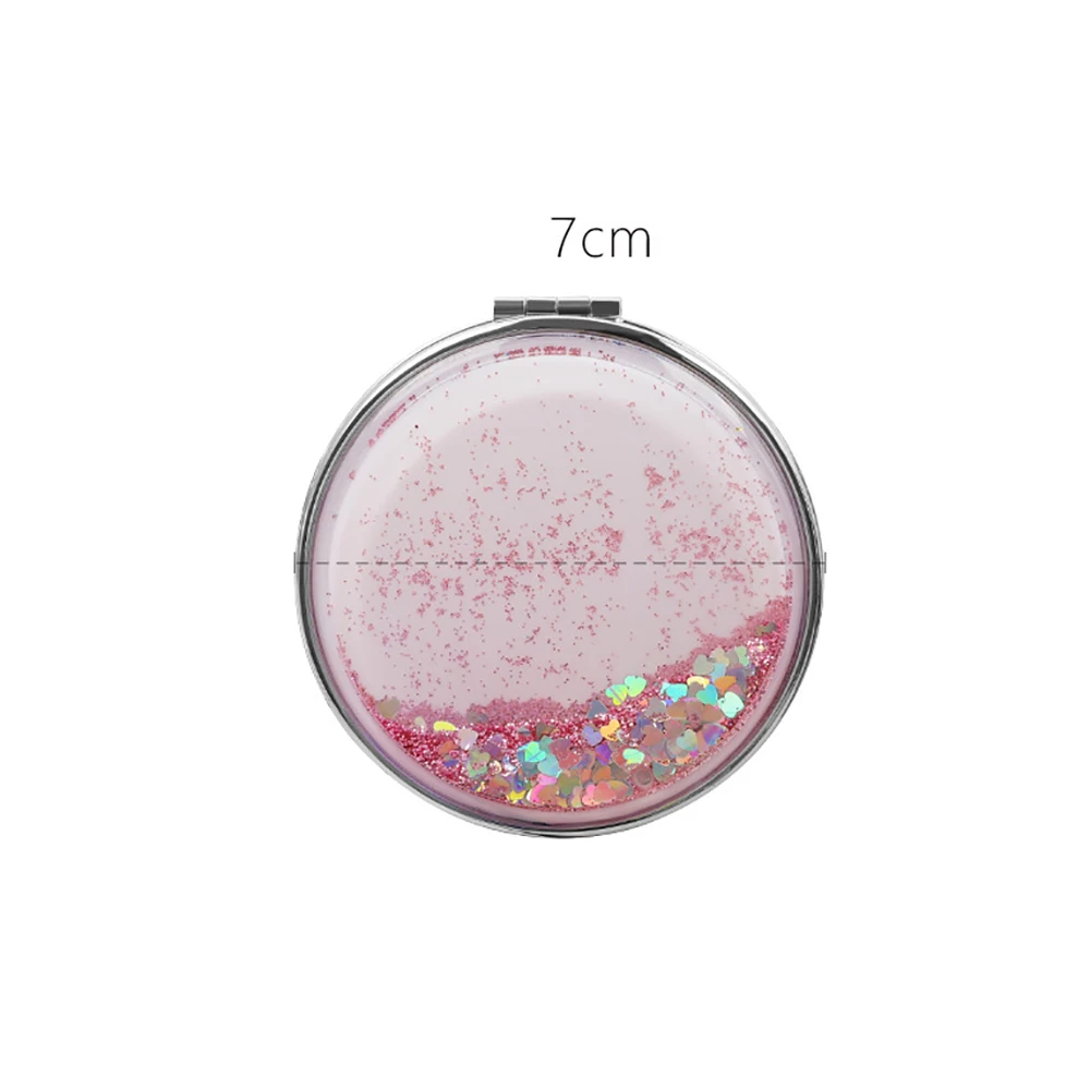Light Makeup Mirror  Pocket Hand Round Vanity Mirror Shiny Quicksand Cute Makeup Vanity Cosmetics Decorative Mirrors
