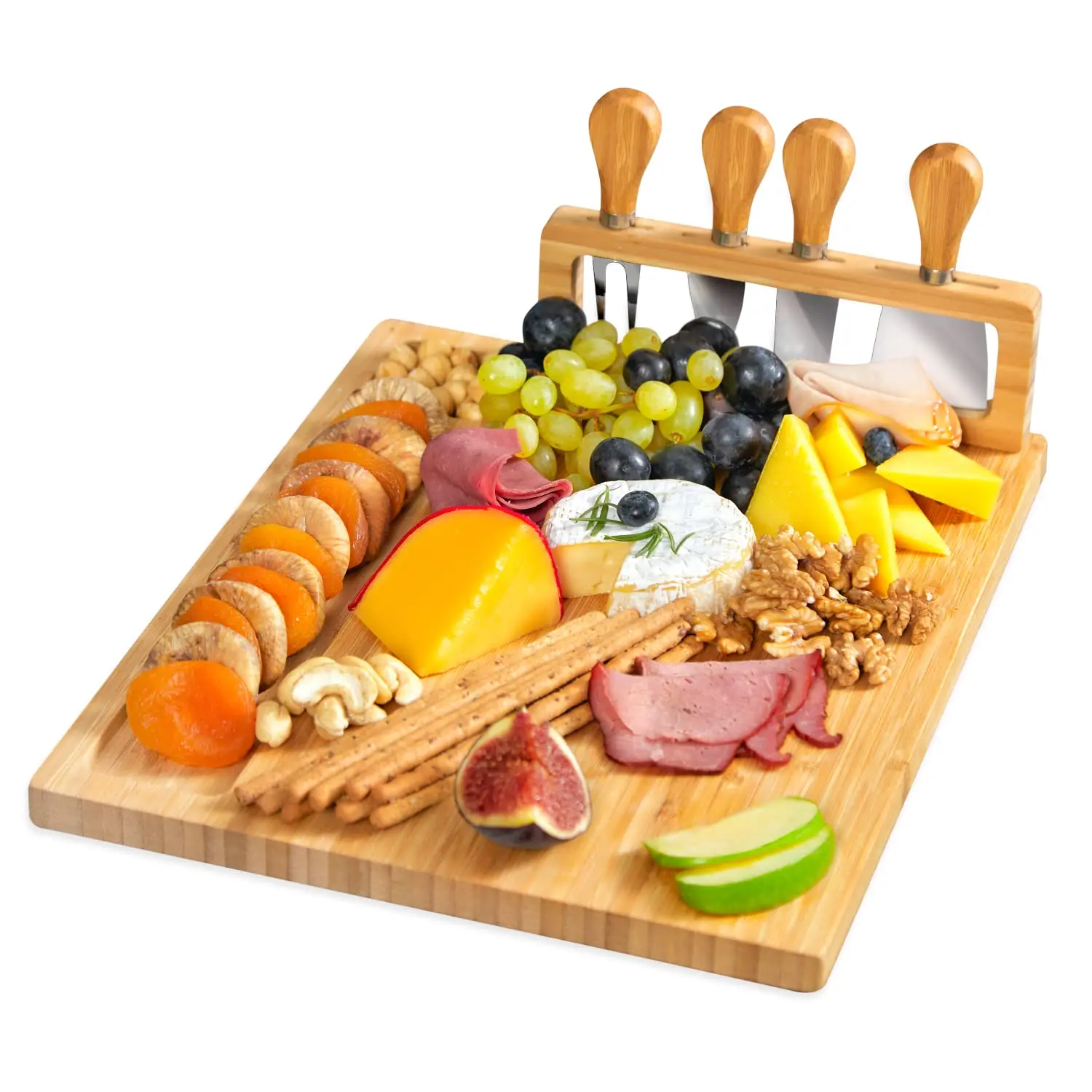 Royal unique bamboo cheese board and knife set - deli board set and cheese plate slide out of cutlery drawer