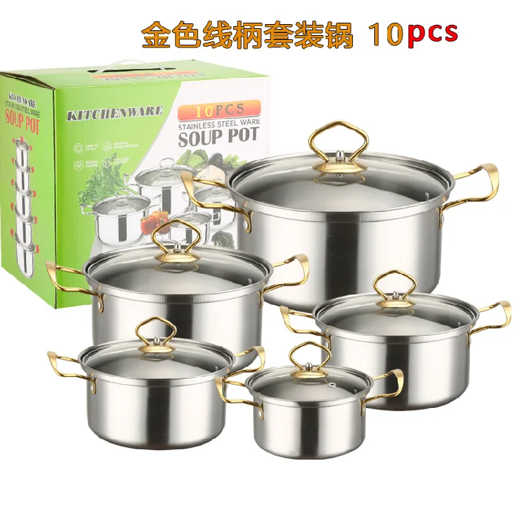 10Piece Set Stainless Steel Cookware Set kitchenware with Glass Lids 16 to 24cm big cooking pot for Kitchen 304 Grade Quality