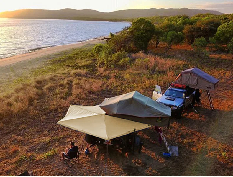 Outdoor car 270 degree hexagonal fan-shaped canopy rainproof sunscreen awning car side tent