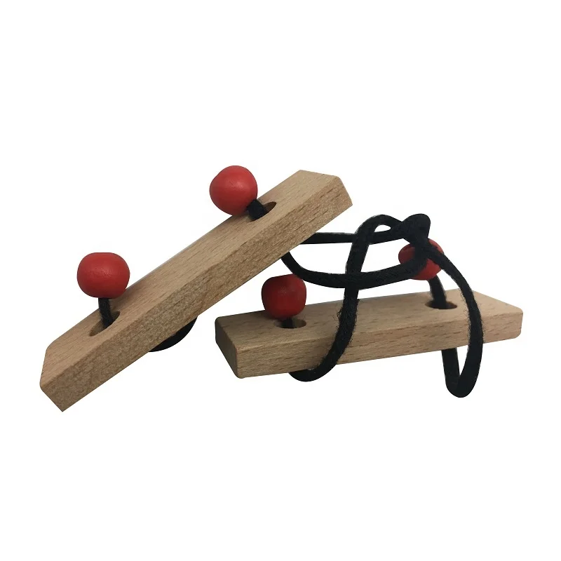 New promotion  mini 3d wooden puzzle and metal brain teaser game traditional matchbox puzzle Walk and plank rope puzzle