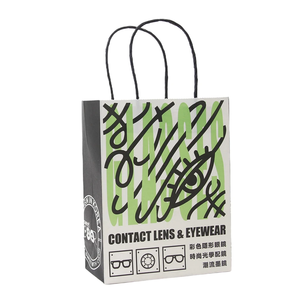 Best Price White kraft brand logo Personalized customizable size eyeglasses Shopping Product with handle glasses paper bag