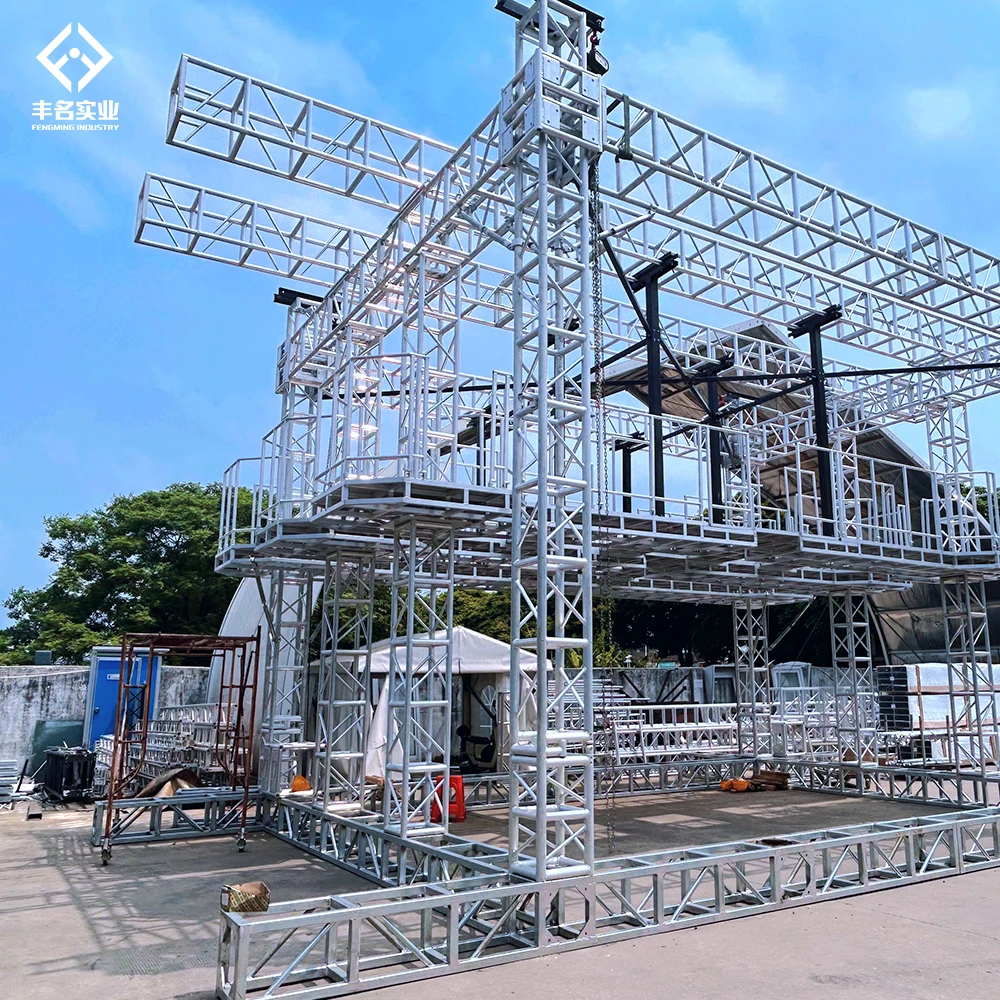 Aluminum outdoor screw bolt truss tower lift up system truss with hoist and base