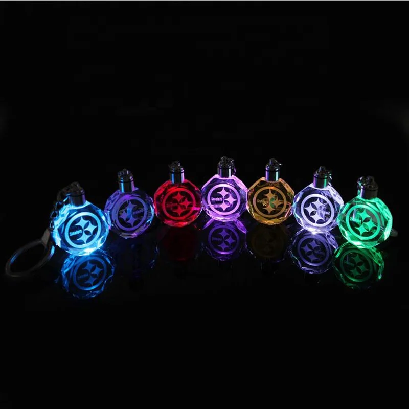 Customized 3D laser engraved car logo LED light Crystal key chain key ring promotional gift