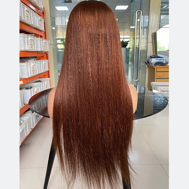 Chocolate brown color 100% human hair wigs for Black women, good quality straight Brazilian wig human hair virgin lace front wig