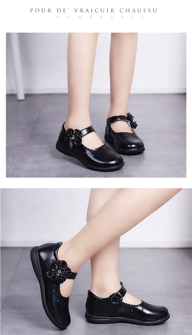 Flower decorated girls  mary jane shoes breathable big kids princess shoes girls school shoes