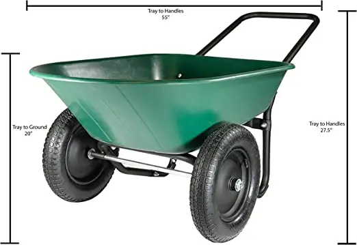 2 Tier Wheelbarrow Garden Cart 5 Cubic 100L Foot  Poly Tray Construction Dump Carts