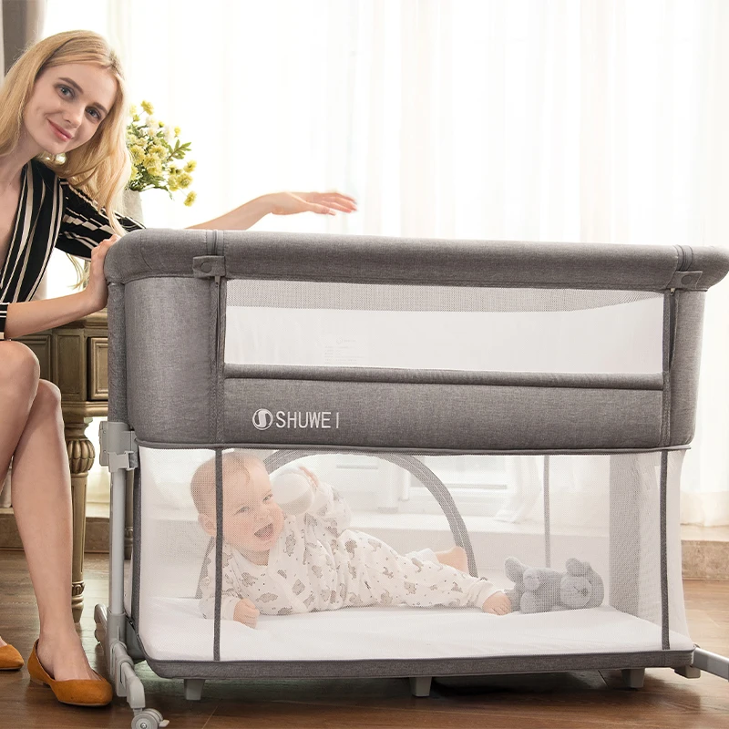 multi-purposes extensible aluminum baby bassinet and cot grey