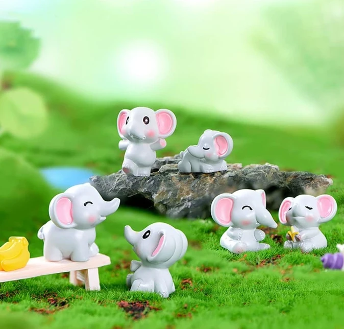 6 Pcs Mini Elephant Animal Figures Toy Cake Toppers,Miniature Elephant Figurines Fairy Garden Landscape Ornament Decoration Gift