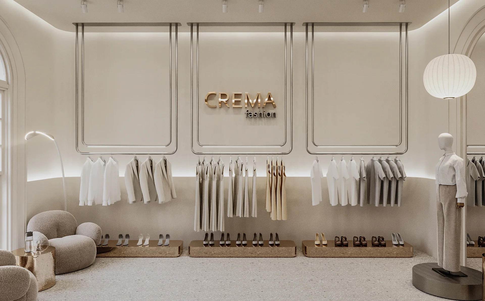 Free Design Women Clothing Shop Interior display accessories design rose gold stainless steel shelves delicate display rack