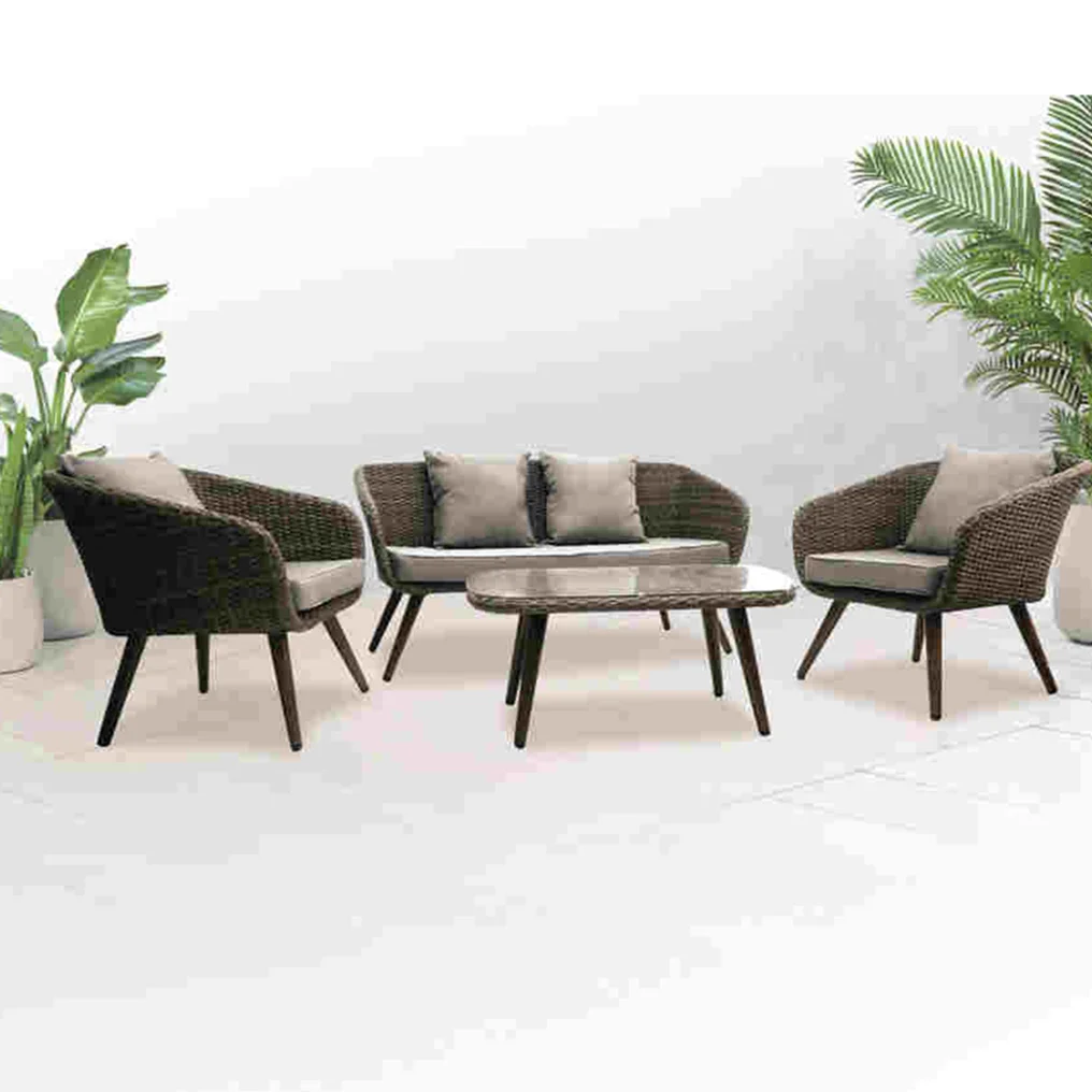 Wholesale modern brown sofa garden set rattan/wicker 4 pcs sofa set furniture outdoor patio rattan sofa set