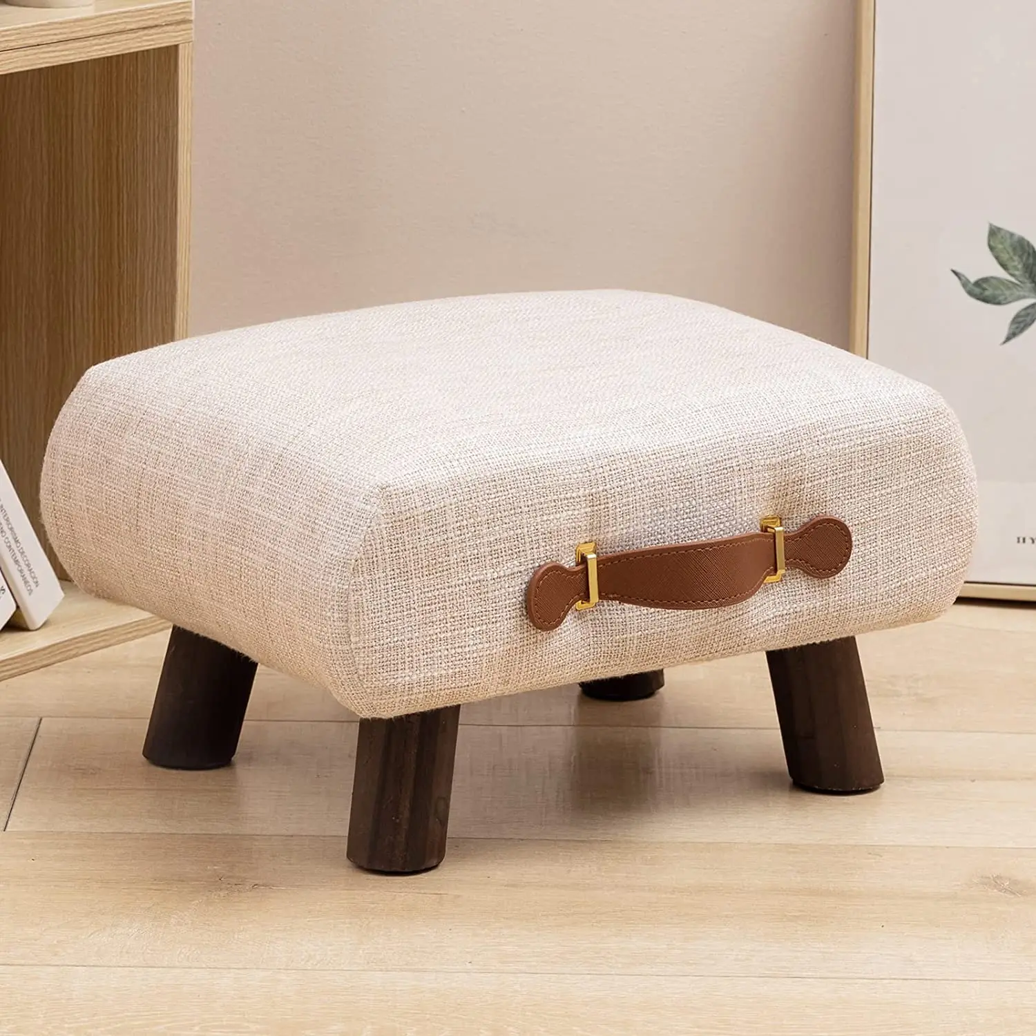 ARTMADE Foot Stool Small Ottoman with Handles Foot Rest Ottoman with Wooden Legs Padded Footstool Step Stools for Living Room