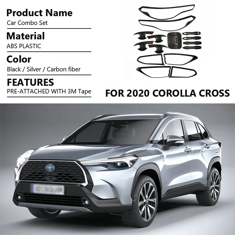 Automotive Parts Accessories Matte Black Chrome Trims Car Door Handle Bowl Headlight Cover Body Kit for Toyota Corolla Cross