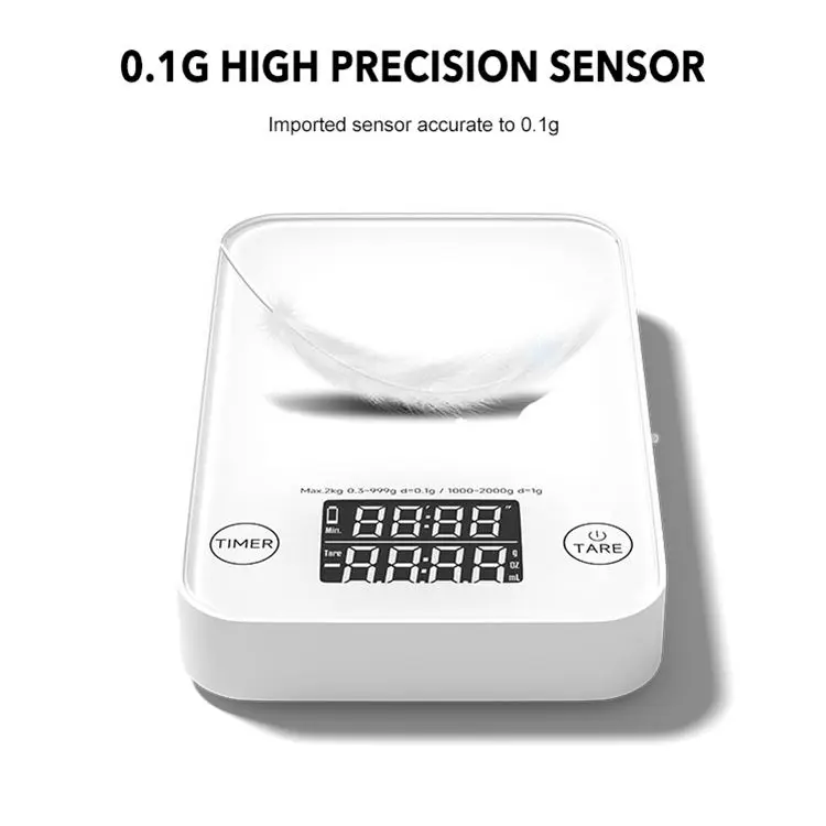 High sensors digital kitchen coffee mini scale auto timer type-c Rechargeable White and black espresso coffee scale