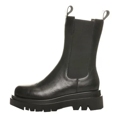 Wholesale mid-calf chelsea round toethick sole genuine leather chelsea boot woman