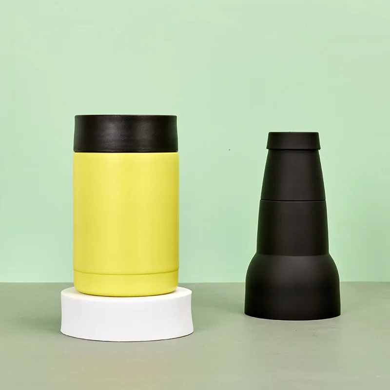 Eco Friendly Beer 2 Go Vacuum Insulated Double Walled Stainless Steel Beer Can and Bottle Cooler with Beer Opener