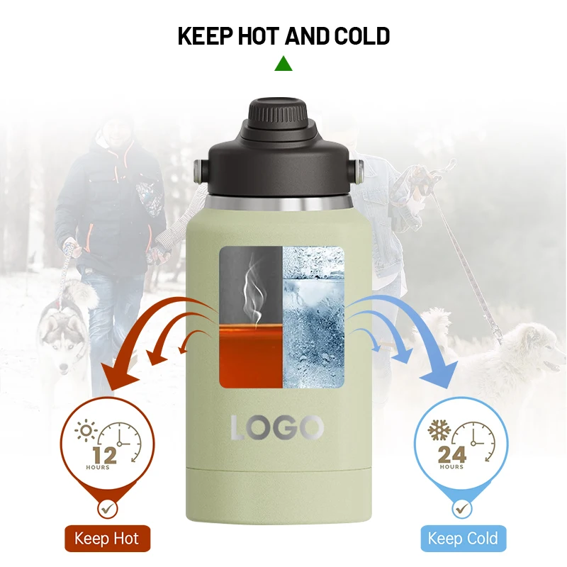 Fonwhy Custom 64 oz Large Capacity Stainless Steel Insulated Feeder Drinking Dog Cup Pet Outdoor Travel Water Bottle With Handle