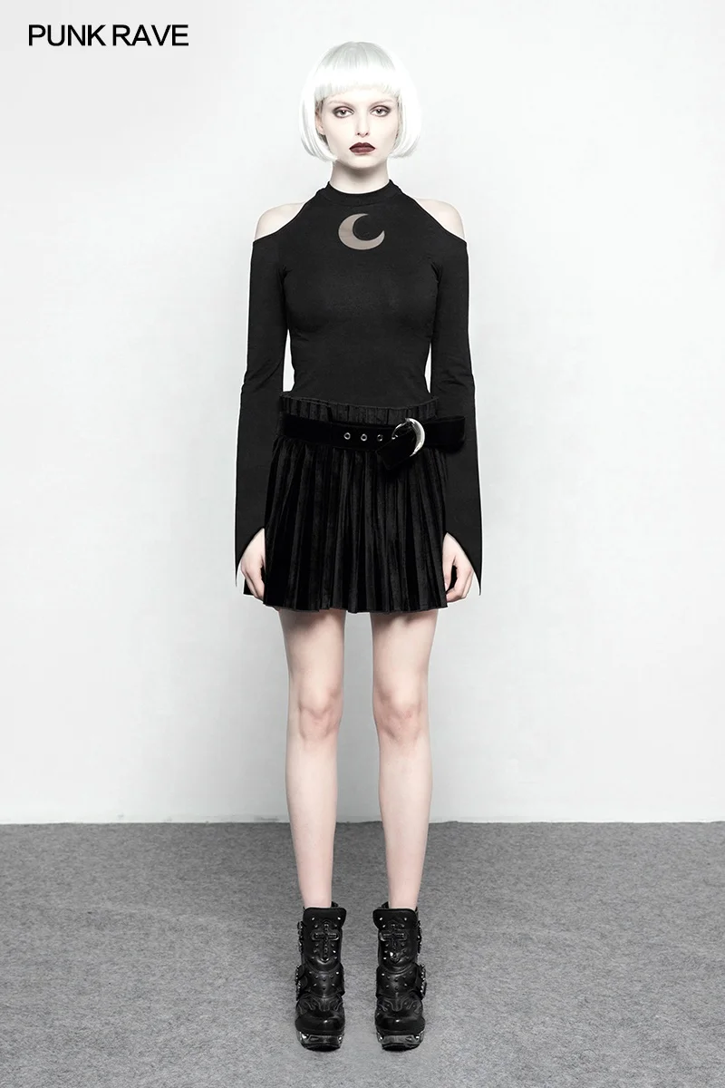 PUNK RAVE Latest Women Gothic Fancy Tight Sexy Strapless Dress OPQ-304 With Moon Pattern And Long Sleeve Dress