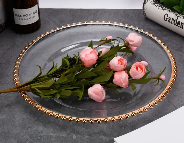 Transparent Plates with Gold Rim 13inch Plastic Charger Plates for Dinner Plates for Weddings Holiday or Party Table Decor