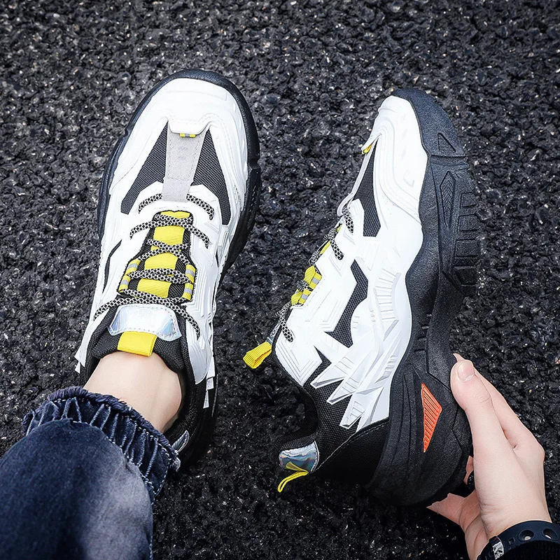 Fashion PU upper thick sole Mens height increasing flat dad shoes Tennis Athletic walking street Shoes for Man