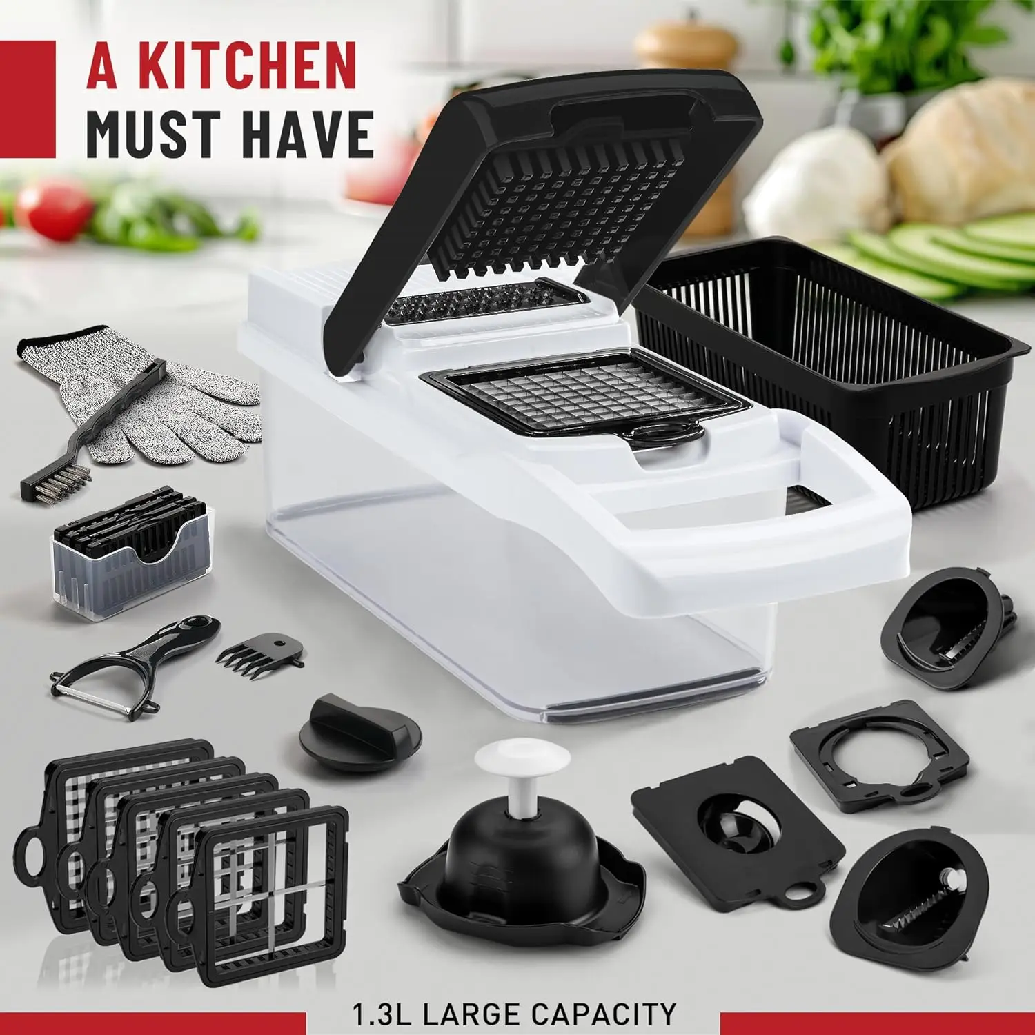 26 in 1 Vegetable Chopper Multifunction Onion Dicer Spiralizer for Veggie Cutter Mandoline Slicer Food Chopper with Container