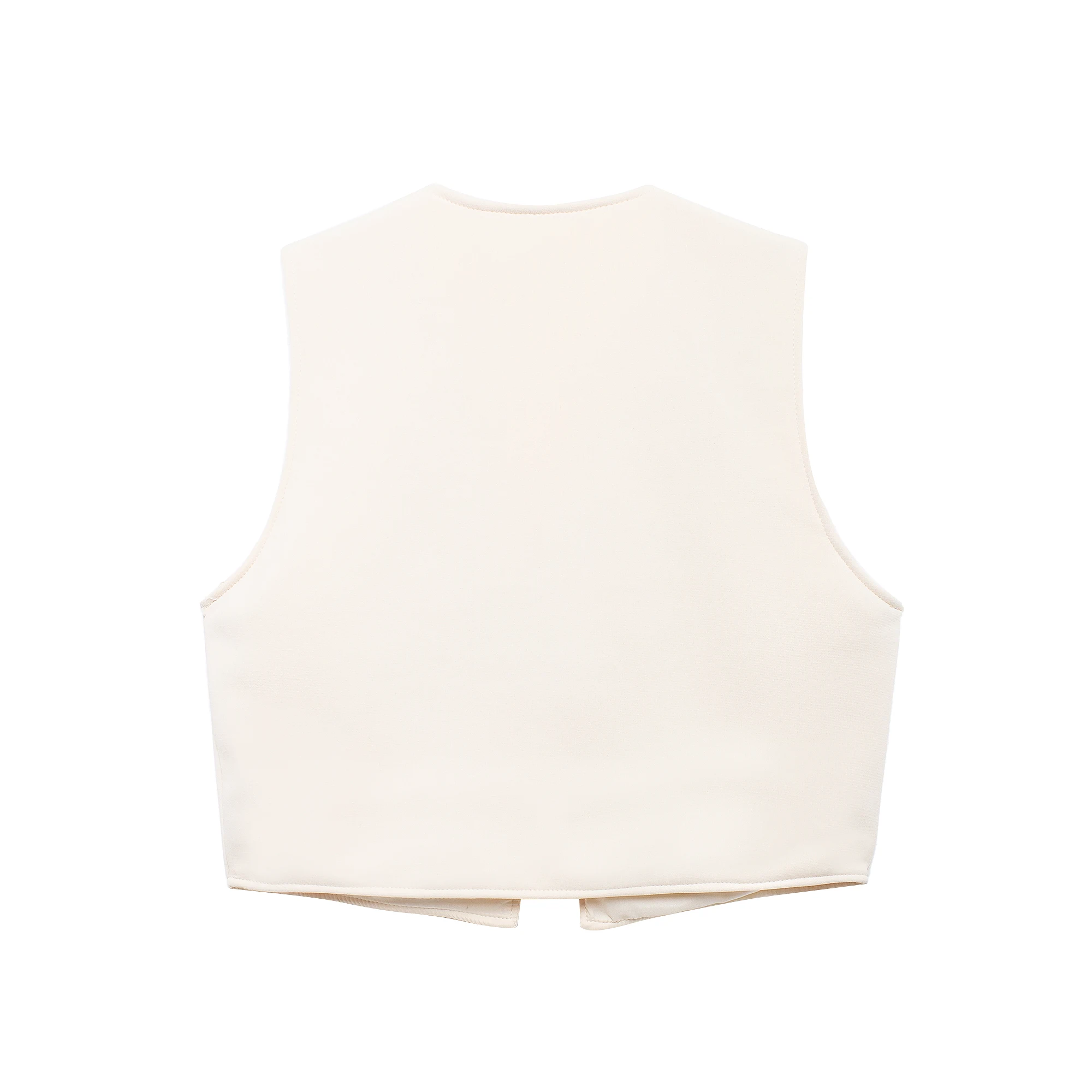 V neck floral embroidery beige color casual fashion vest waistcoat for women