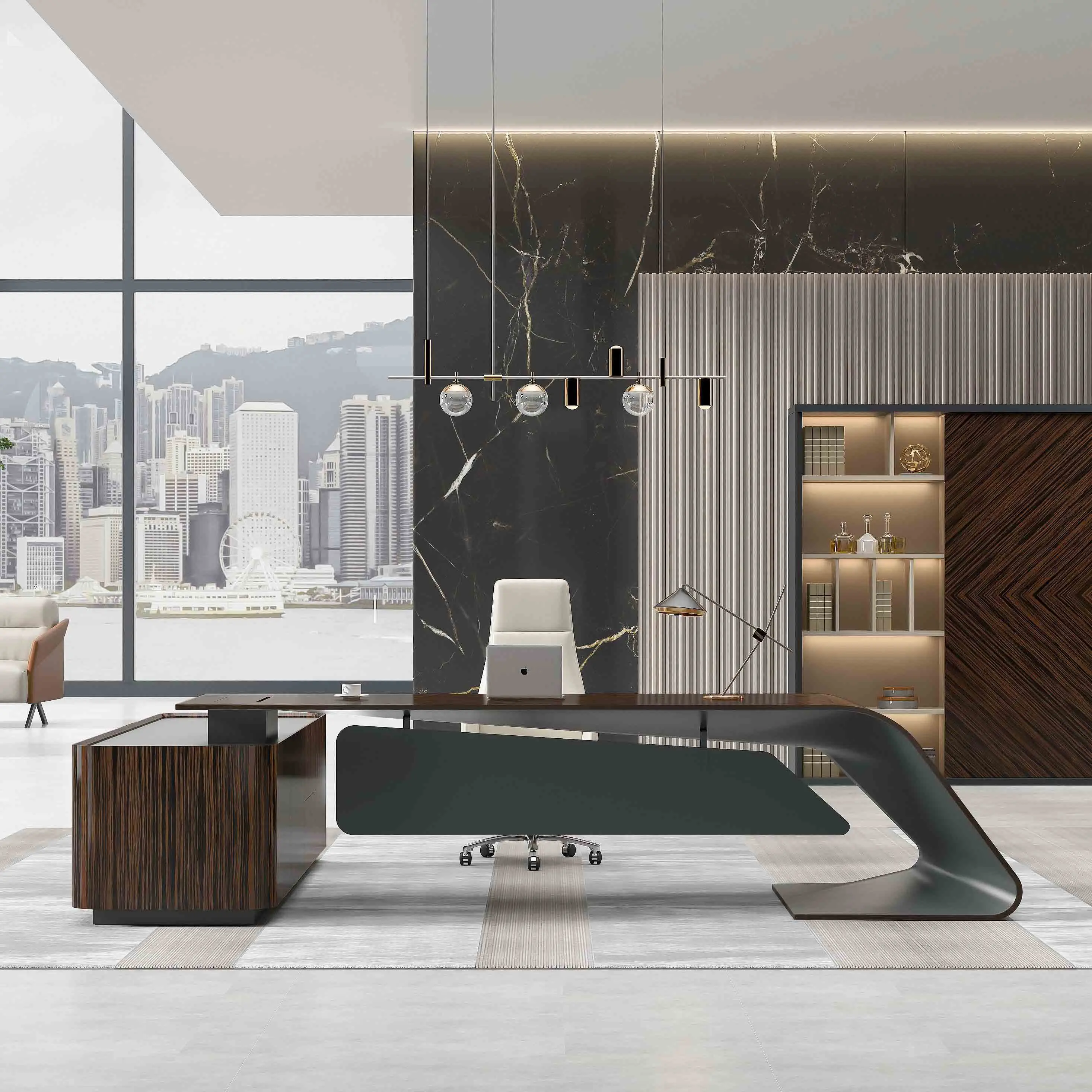 Офисная мебель большого размера, модная и роскошная деревянная облицовка, стол босса для офисного здания