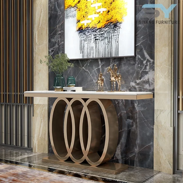 2022 Latest Modern Fashionable Marble Console Table With Stainless Steel Frame