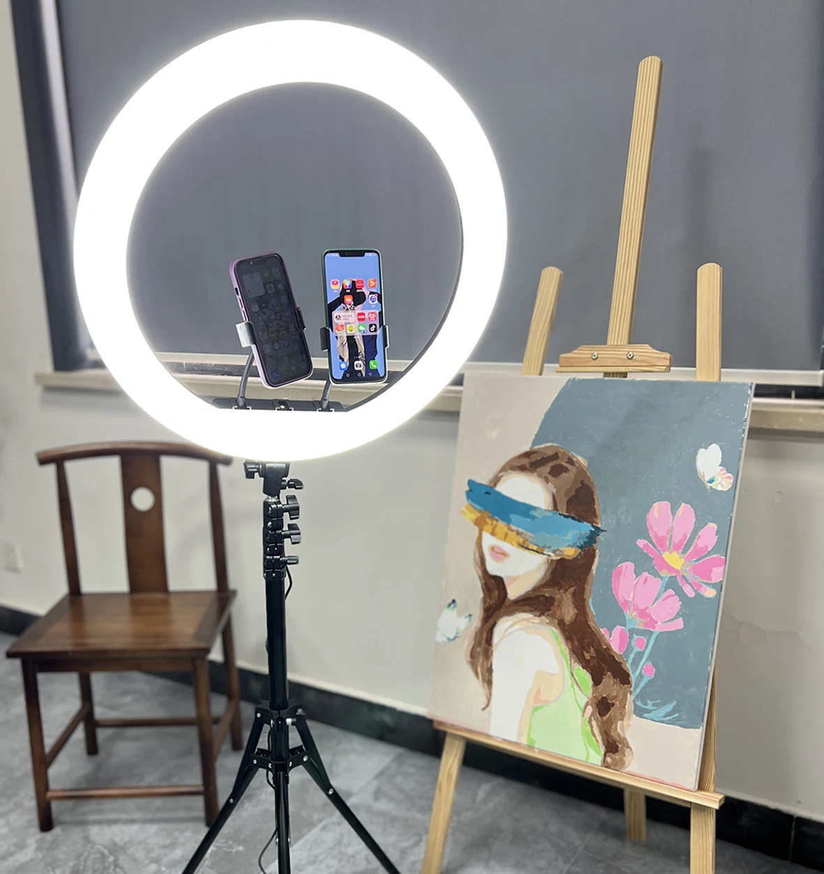Photographic Lighting 18/21 inch 50W Dimmable Professional Video Light LED Salon Makeup Mirror Ring Light with Tripod Stand