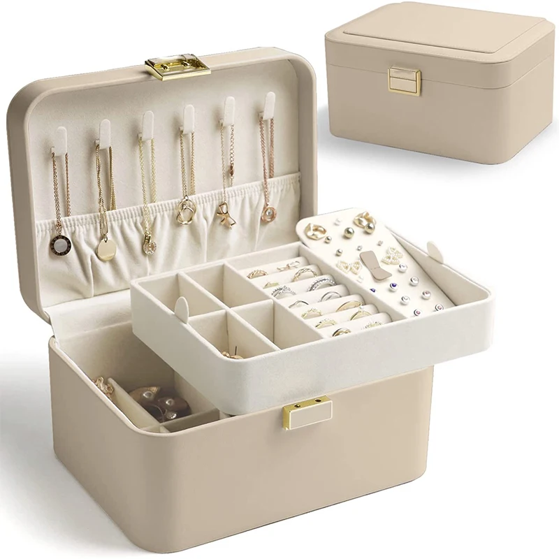 Conch Jewelry Organizer 2 Layer Jewelry Organizer Box for Earrings Bracelets Rings Necklaces Luxury Leather & Soft Velvet Lined