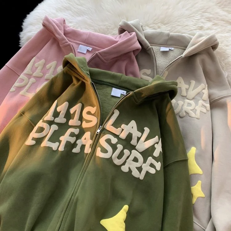 Custom High Quality 300gsm French Terry Puff Printed Hoodies Mens Zipup 3d Graphic Design Puff Print Hoodie Men