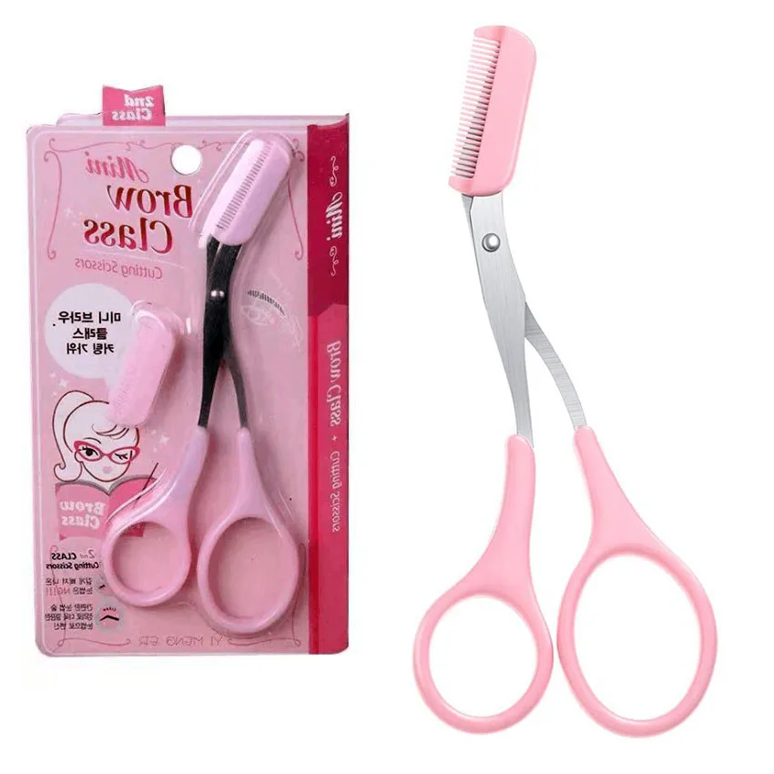 wholesales  stainless steel sharp eyebrow scissors with comb  cheap colorful safety eyebrow tweezers cutting scissors