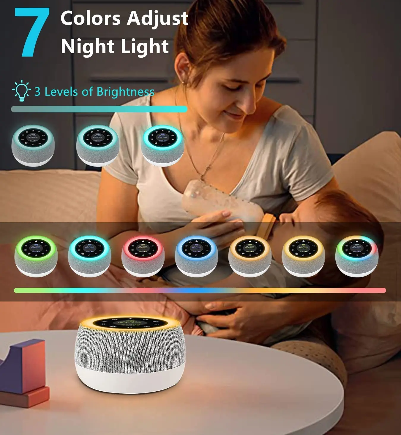 YOUMAY 2 in 1 White Noise Machine Sleep Sound Machine with 7 Colors Night Light 32 Soothing Sounds sleep machine