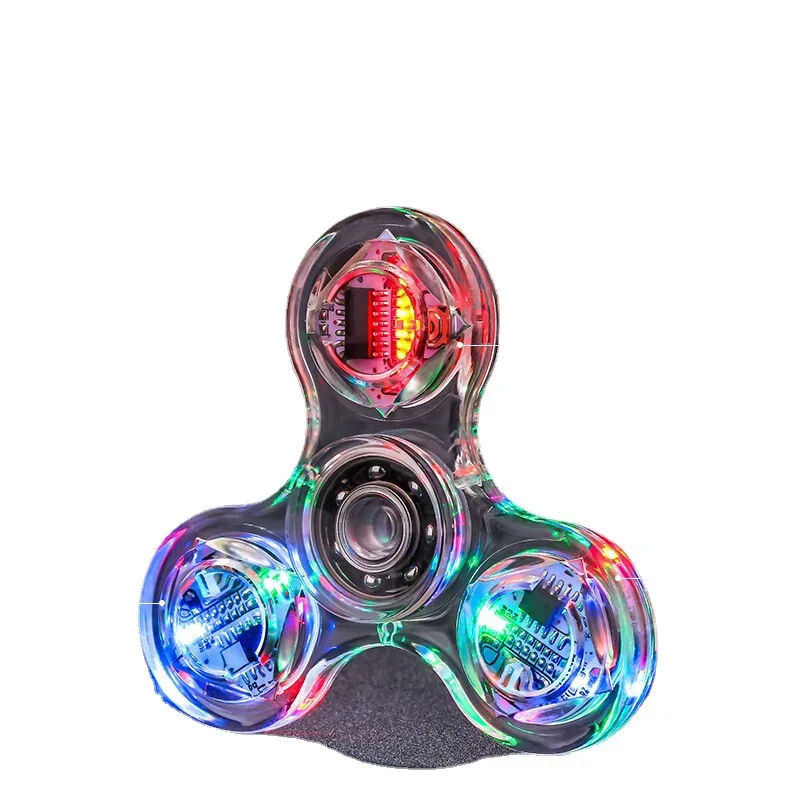 Transparent Crystal Led Flash Spinning Toy fingertip gyroscope with light emitting dazzling night light Finger Fidget Spinner