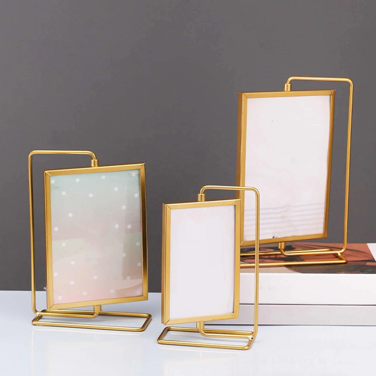 Picture Frame Decor Memorial Frame Cards Display Holder Rotating Photo Frame for Desktop Housewarming Lover Bedroom Family Home