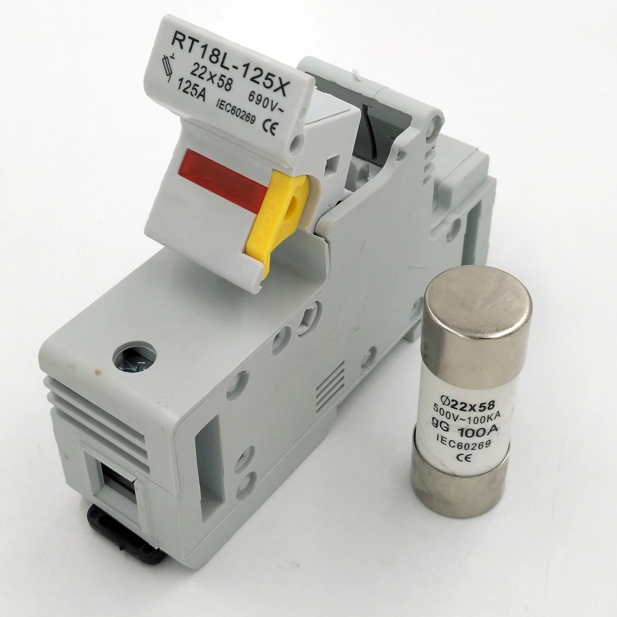 High 690V 1P Thermal Breaking Capacity 125A Copper Low Voltage Thermal Fuse Holder 22*58 Cylindrical Fuse Base Indicator Links