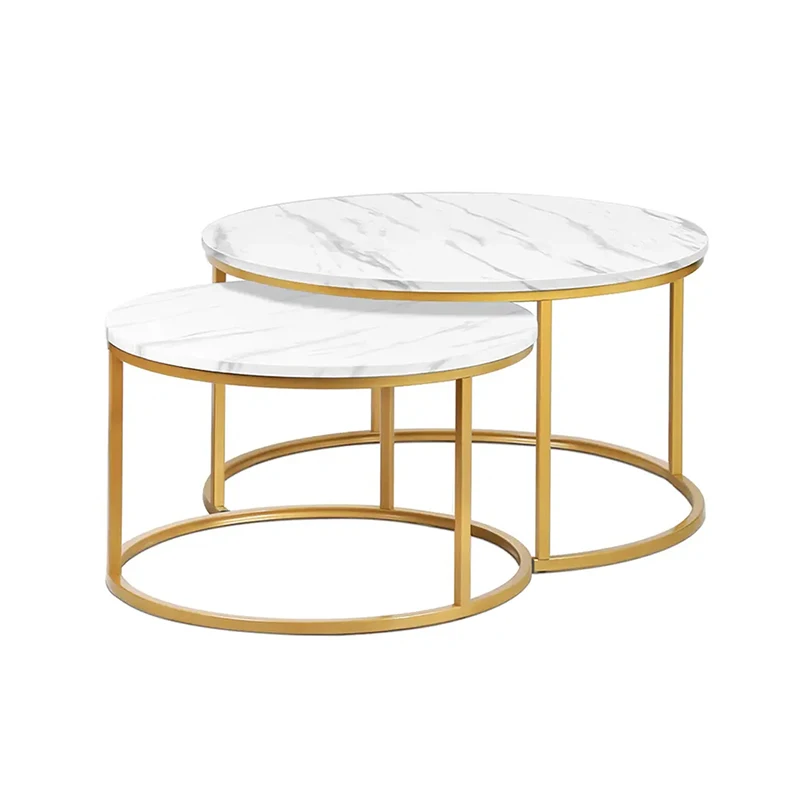 Set Nesting Table Bent Black Gold Metal Side Marble Stone mdf Wood Contemporary Round Nesting Coffee Table